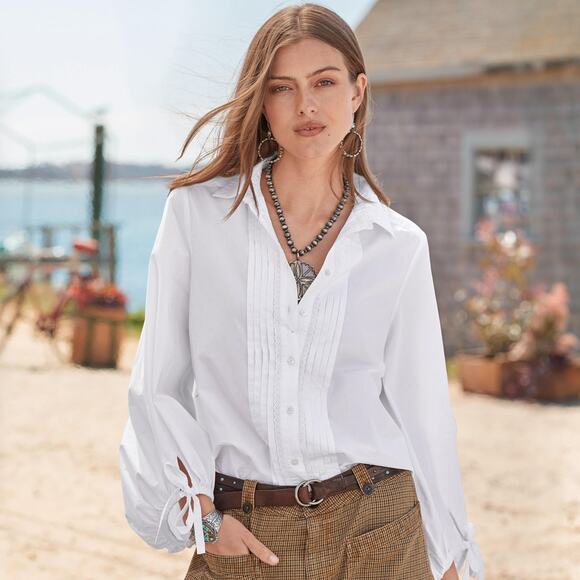 Sundance White Kenna Button Up Tie Sleeve Shirt - Picture 1 of 11